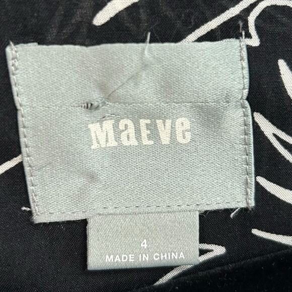 Maeve Anthropologie Black & White Bird Print V Neck Button Up Top Womens 4 - Picture 3 of 6